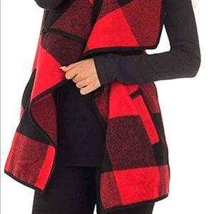 Lapel open plaid vest